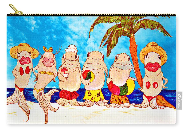 Fish Zip Pouch featuring the painting Beach Buds by Lizi Beard-Ward
