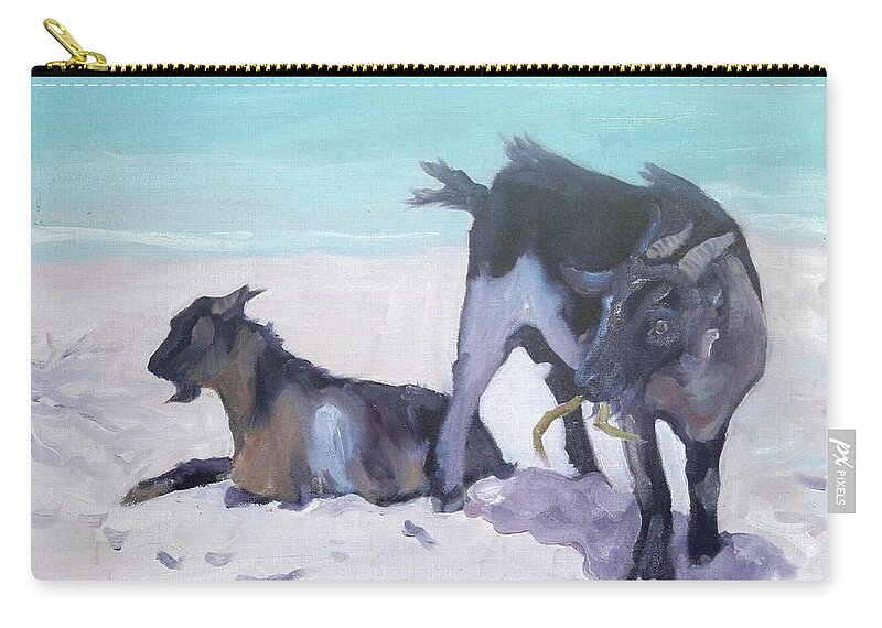 Goats Zip Pouch featuring the painting Beach Goats by Sheila Wedegis