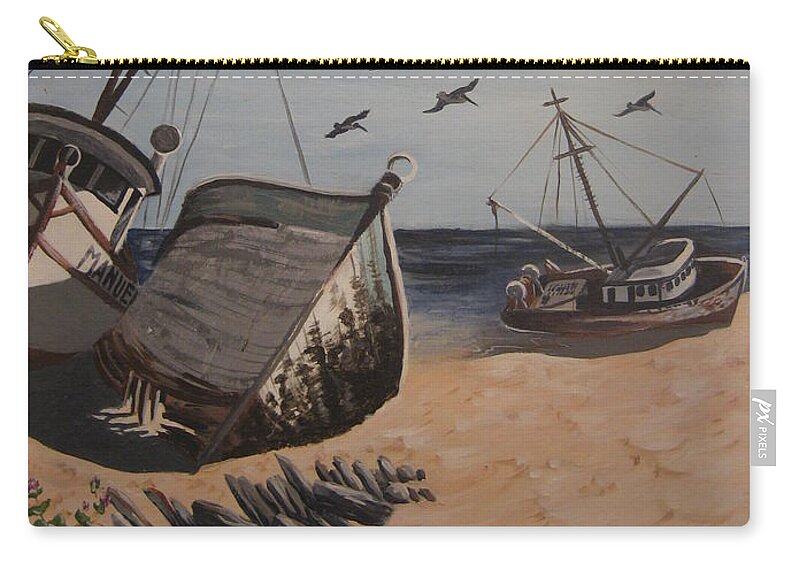 Beach Zip Pouch featuring the painting Beached Boats by Barbara Prestridge