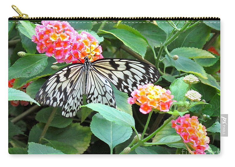 Butterfly Zip Pouch featuring the photograph Beautiful Butterfly and Flowers by Phyllis Kaltenbach