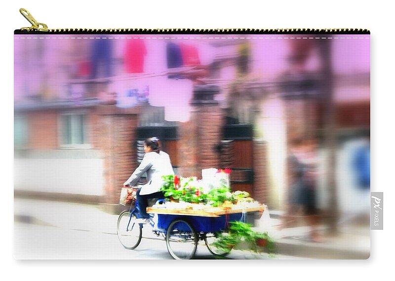 Asia Zip Pouch featuring the photograph Biking the veggies in Shanghai by Funkpix Photo Hunter