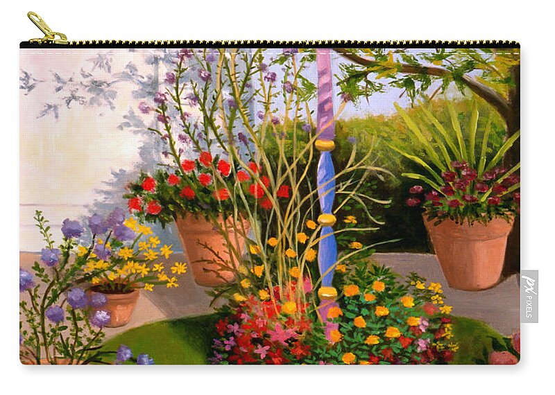 Birdhouse Zip Pouch featuring the painting Bird House In My Backyard by Madeline Lovallo