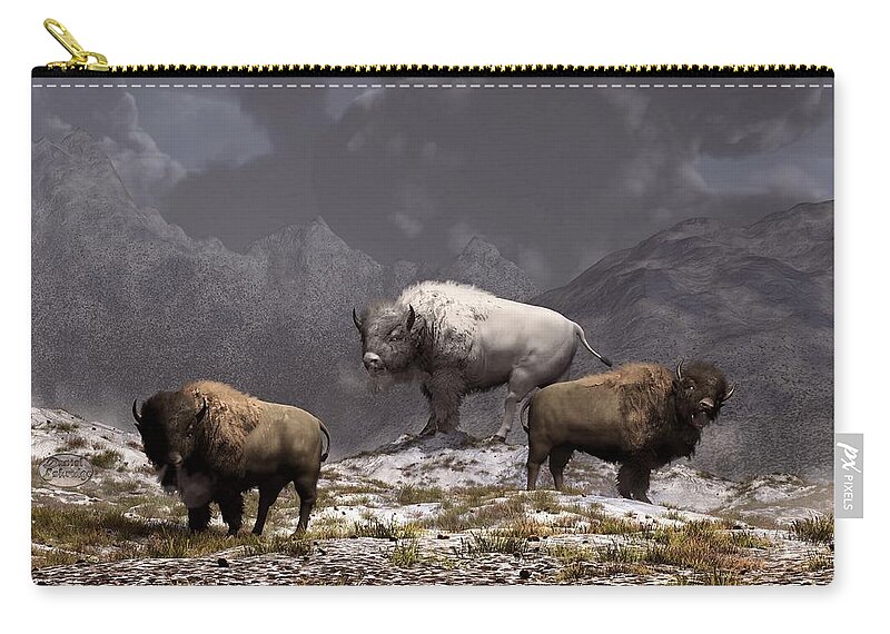 Bison Zip Pouch featuring the digital art Bison King by Daniel Eskridge