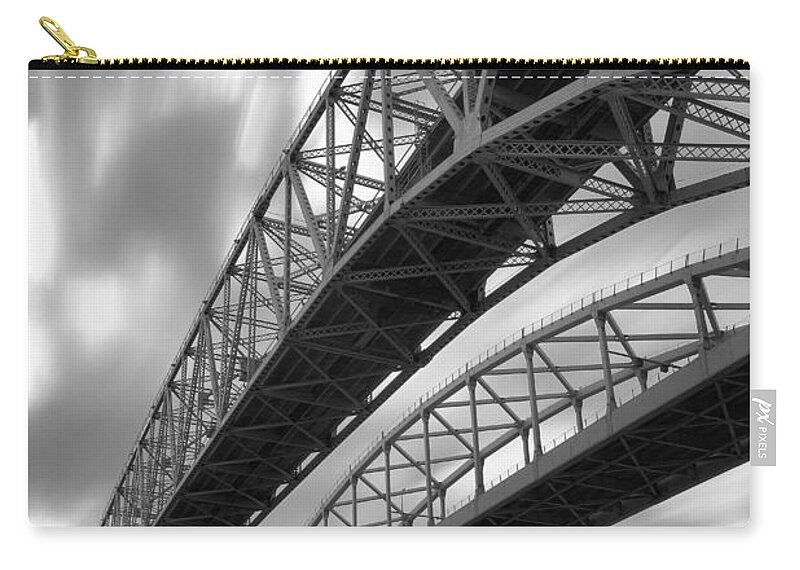 Port Zip Pouch featuring the photograph Black and White Blue Water Bridge by Gordon Dean II