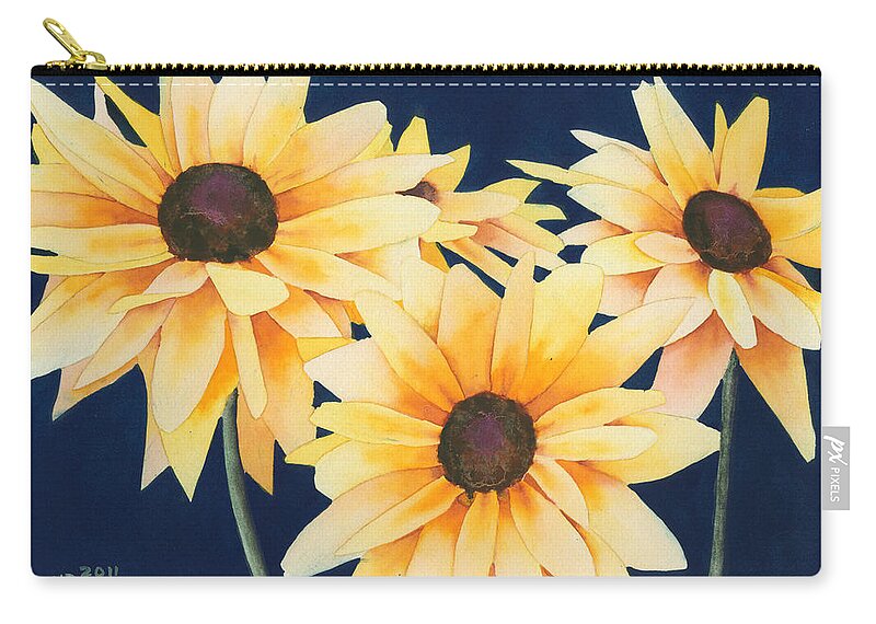 Black Zip Pouch featuring the painting Black Eyed Susans 2 by Ken Powers