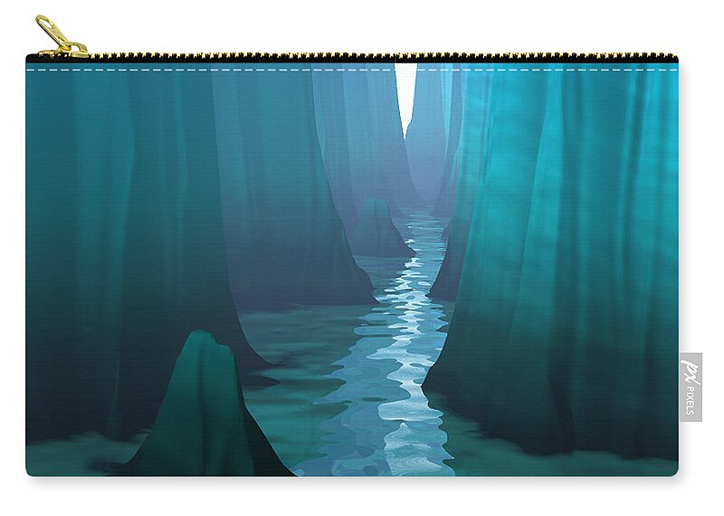 Blue Zip Pouch featuring the digital art Blue Canyon River by Phil Perkins