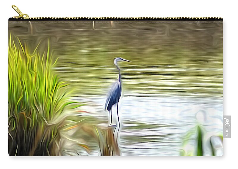 Blue Heron In The Wild Zip Pouch featuring the photograph Blue Heron in the Wild by Bill Cannon