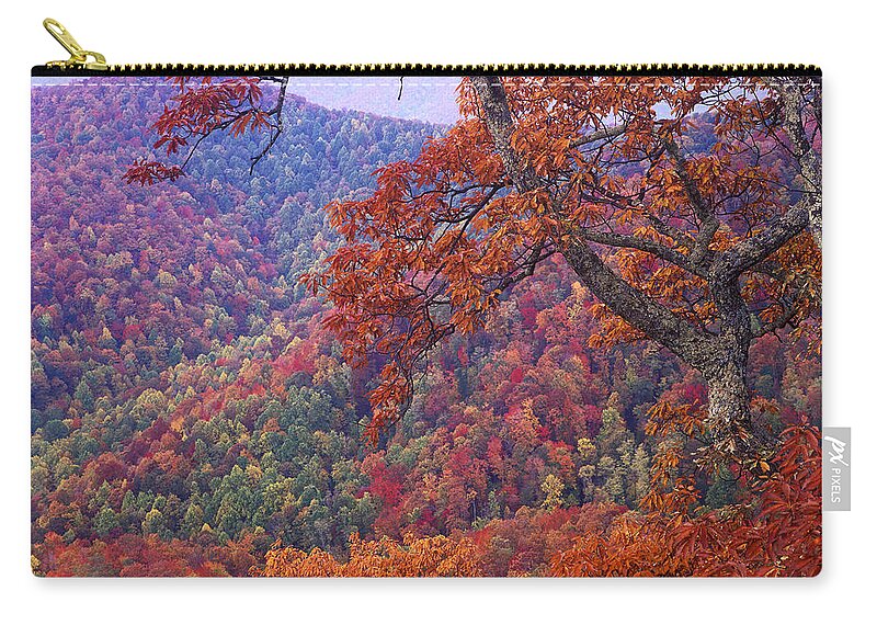 00176803 Zip Pouch featuring the photograph Blue Ridge Range With Autumn Deciduous by Tim Fitzharris