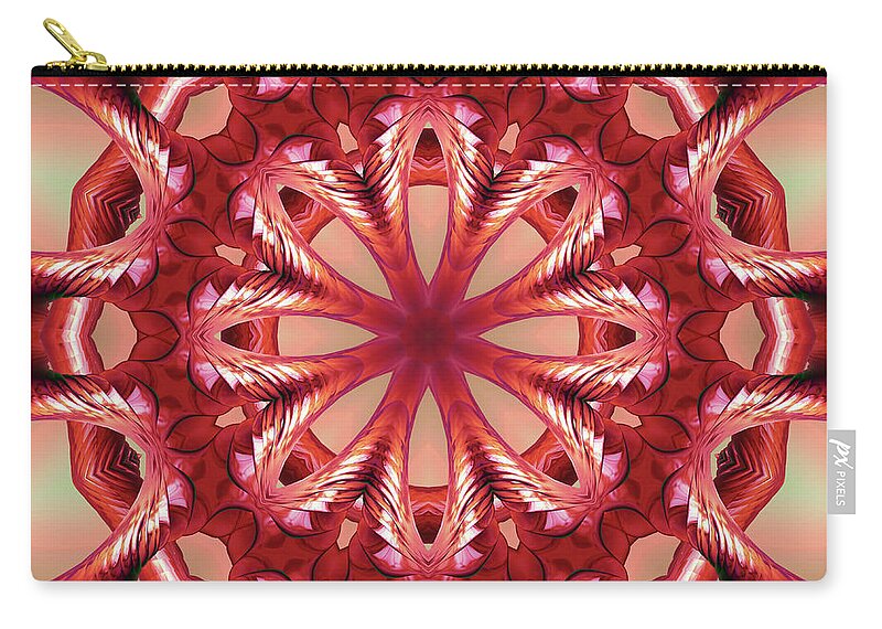Fractal Zip Pouch featuring the digital art Blushing Flower Kaleid by Deborah Benoit
