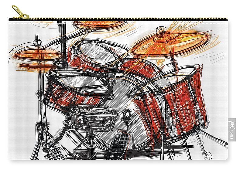 Drum Zip Pouch featuring the mixed media Boom BaBa Boom by Russell Pierce