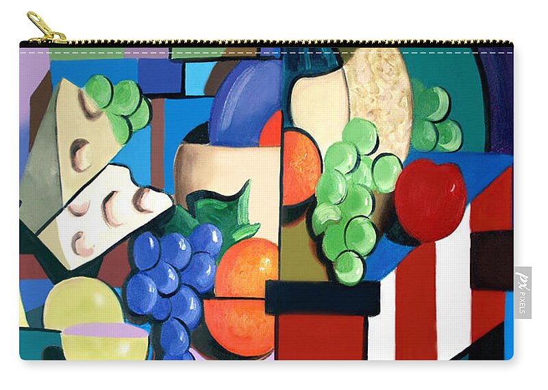 Bottle Of Wine Fruit Of The Vine Framed Prints Zip Pouch featuring the painting Bottle Of Wine Fruit Of The Vine by Anthony Falbo