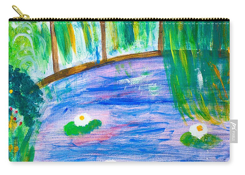 Acrylic Zip Pouch featuring the painting Bridge of lily pond by Simon Bratt