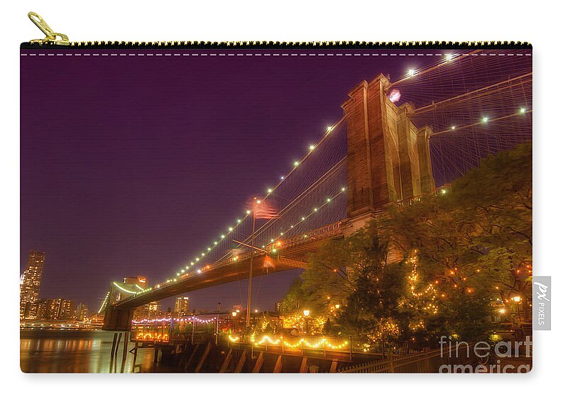 Art Carry-all Pouch featuring the photograph Brooklyn Bridge At Night by Yhun Suarez