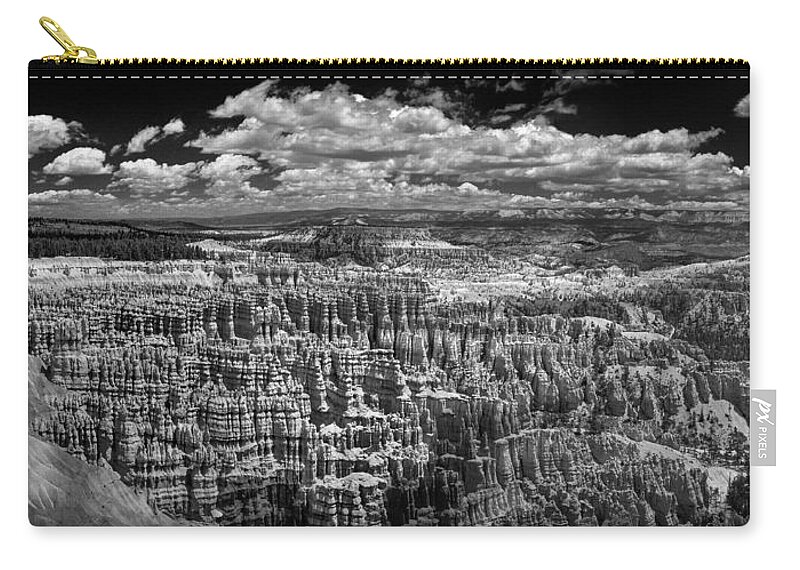 Bryce Zip Pouch featuring the photograph Bryce Canyon - Black and White by Larry Carr