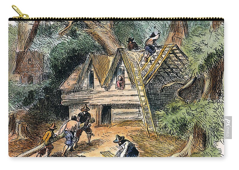 17th Century Zip Pouch featuring the photograph Building Houses, 17th C by Granger