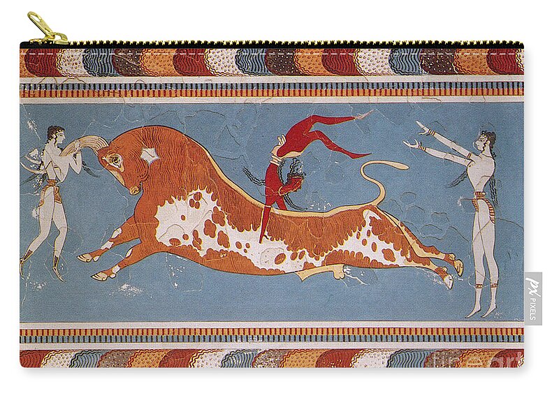 Figurative Art Carry-all Pouch featuring the photograph Bull-leaping Fresco From Minoan Culture by Photo Researchers