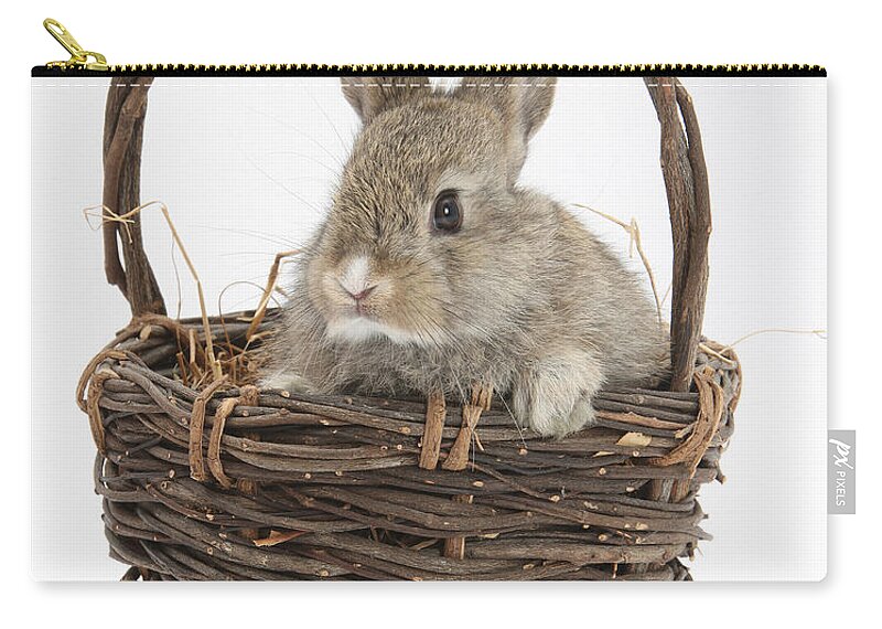 Animal Zip Pouch featuring the photograph Bunny In A Basket by Mark Taylor