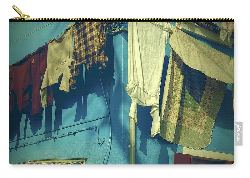 Burano Zip Pouch featuring the photograph Burano - laundry by Joana Kruse