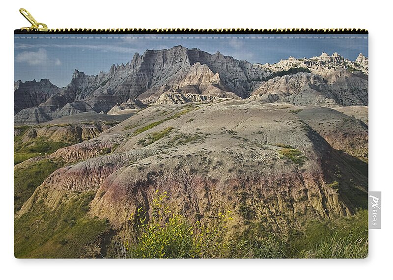 Art Zip Pouch featuring the photograph Butte formation in Badlands National Park by Randall Nyhof