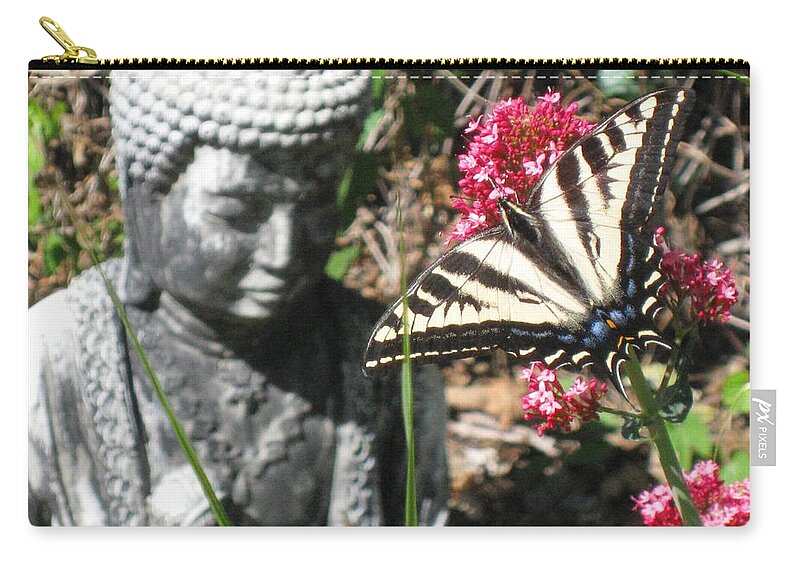 Buddha Zip Pouch featuring the photograph Butterfly and Buddha by Sue Halstenberg