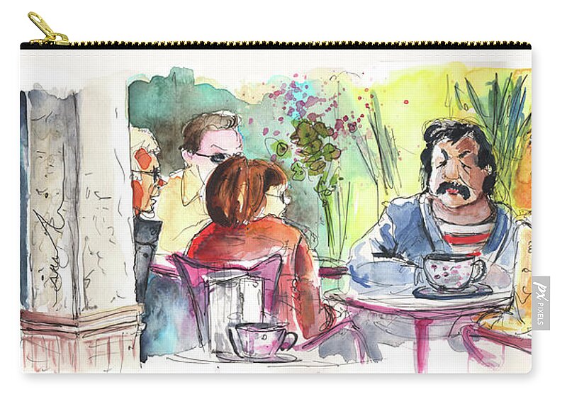Spain Zip Pouch featuring the painting Cafe Life in Spain 01 by Miki De Goodaboom