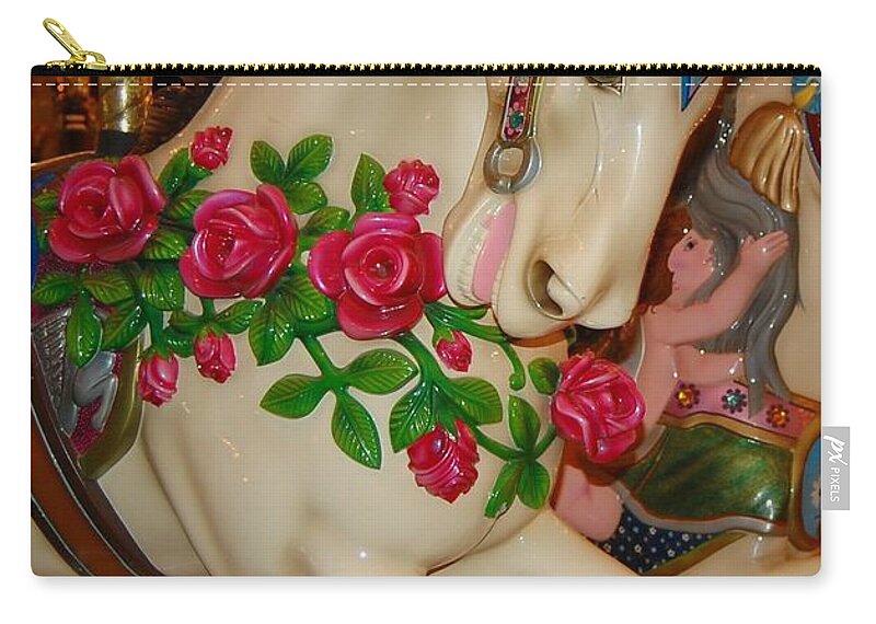 Roses Zip Pouch featuring the photograph Carousel Horse with Roses by Patty Vicknair