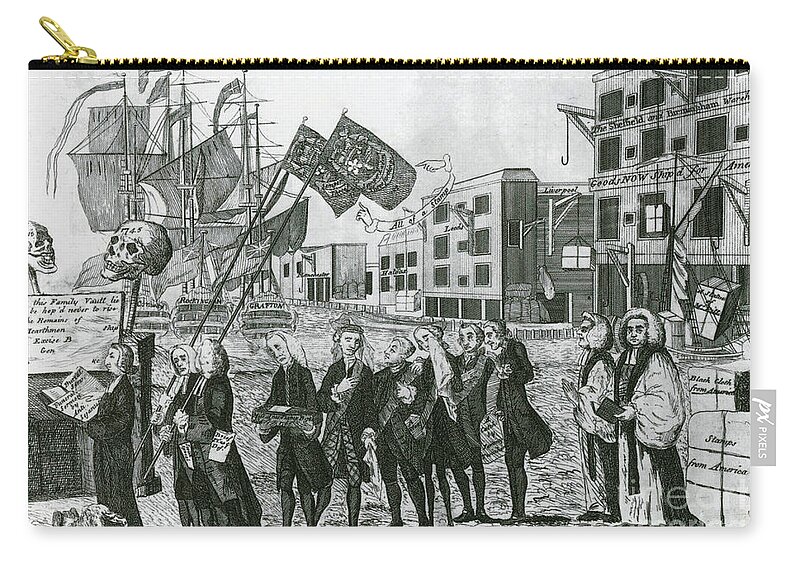 Cartoon Zip Pouch featuring the photograph Cartoon, Repeal Of The Stamp Act by Photo Researchers