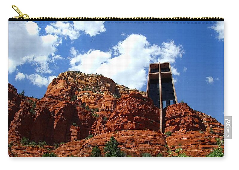 Arizona Zip Pouch featuring the photograph Chapel of the Holy Cross by Mark Valentine