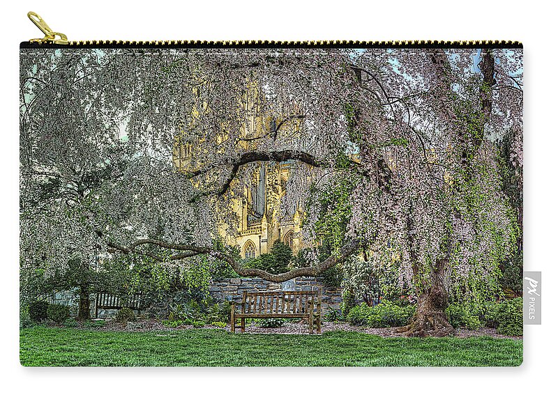 Metro Zip Pouch featuring the photograph Cherry Blossoms at the Washington National Cathedral by Metro DC Photography