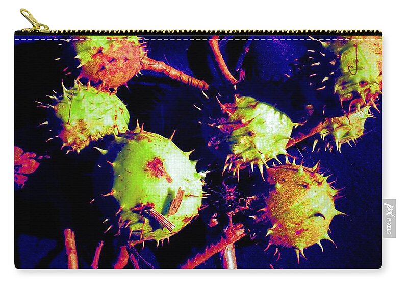 Chestnut Zip Pouch featuring the painting Chestnut pods 1 by Renate Wesley