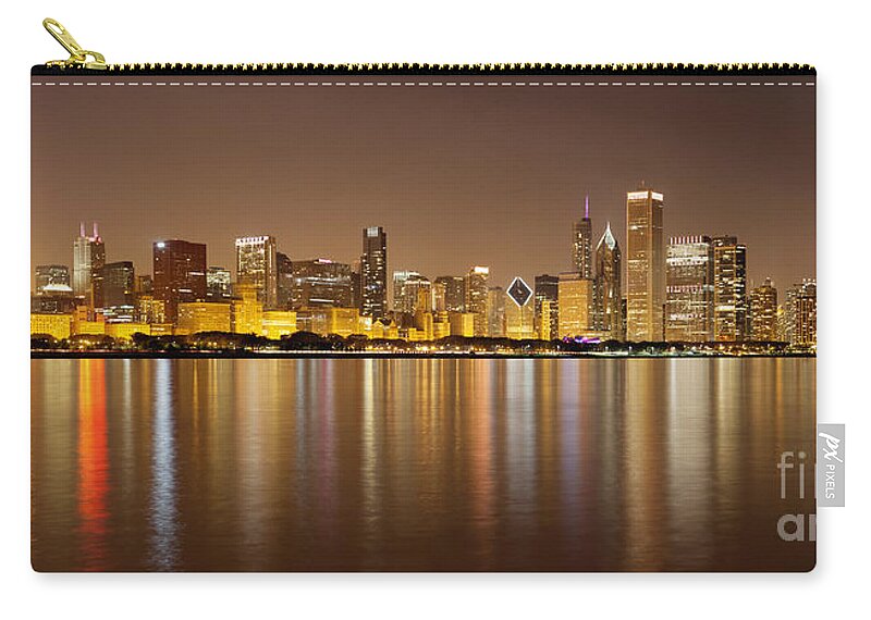 America Zip Pouch featuring the photograph Chicago Panorama at Night by Paul Velgos