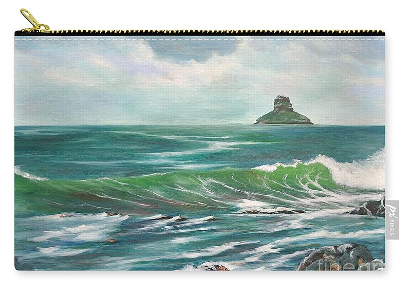 Seascape Zip Pouch featuring the painting Chinaman's Hat by Larry Geyrozaga
