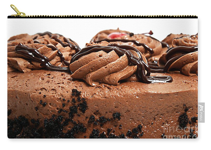 Chocolate Zip Pouch featuring the photograph Chocolate Cake With A Cherry On Top 3 by Andee Design