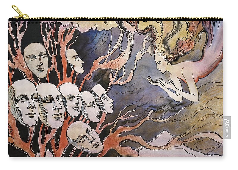 Fantasy Carry-all Pouch featuring the painting Choosing the next face by Valentina Plishchina