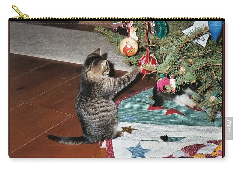Christmas Zip Pouch featuring the photograph Christmas Kitten Playtime by Kim Galluzzo