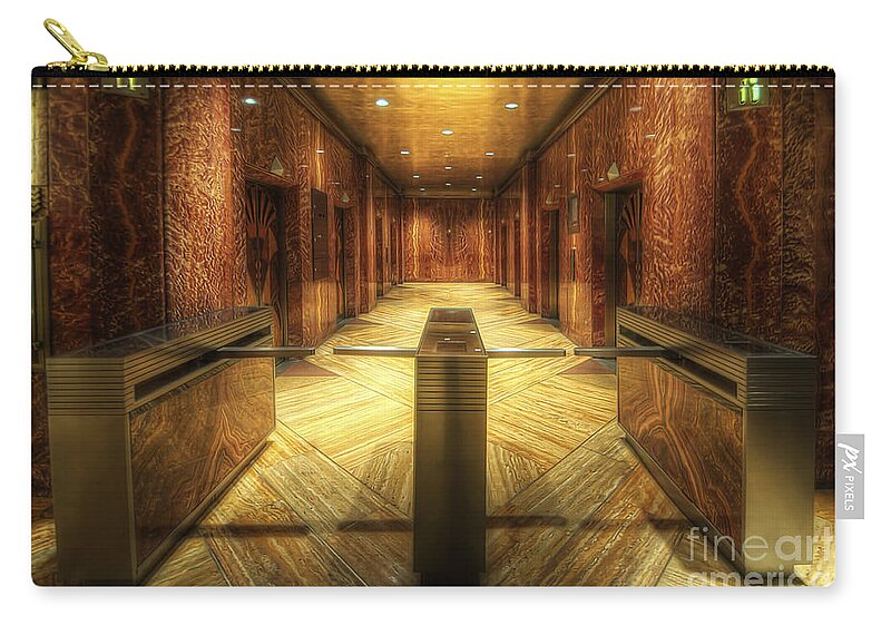  Yhun Suarez Zip Pouch featuring the photograph Chrysler Building Elevator Lobby by Yhun Suarez