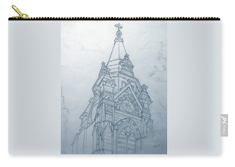 Steaple Zip Pouch featuring the drawing Church Steaple by Robert Fenwick May Jr