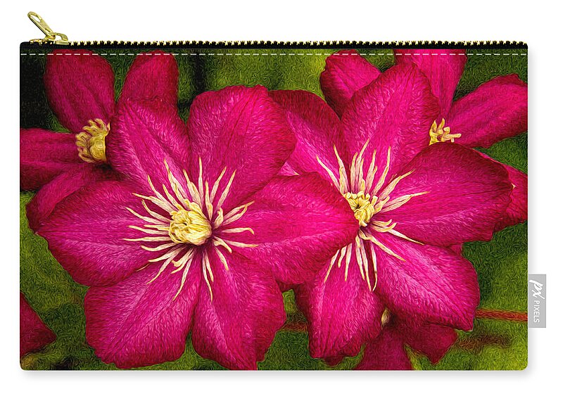 Red Zip Pouch featuring the photograph Clematis painting by Jean Noren