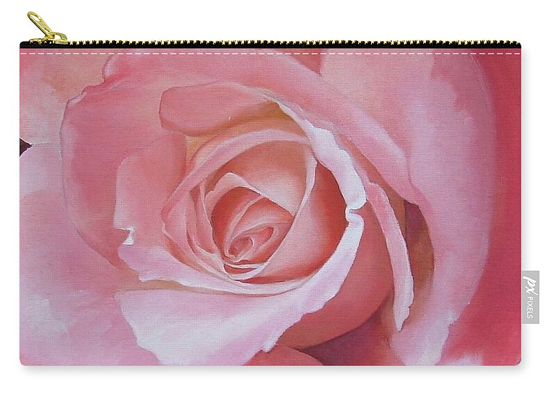 Rose Zip Pouch featuring the painting Close up painting of pink rose by Alena Nikifarava
