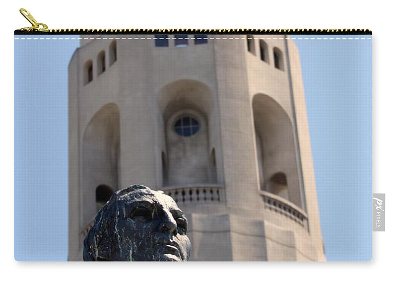 Monument Zip Pouch featuring the photograph Coit Tower Statue Columbus by Henrik Lehnerer