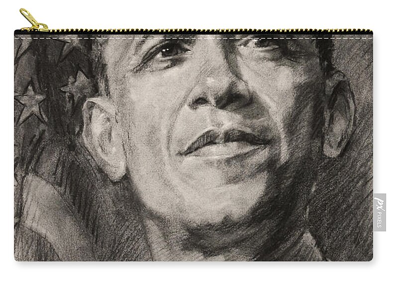 Barack Obama Zip Pouch featuring the drawing Commander-in-Chief by Ylli Haruni