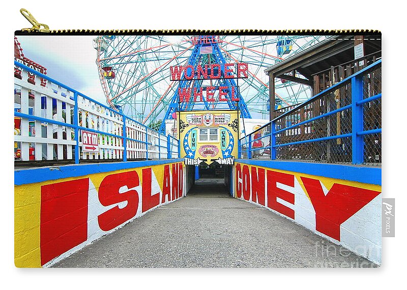Amusement Park Zip Pouch featuring the photograph Coney Island Sign by Mark Gilman