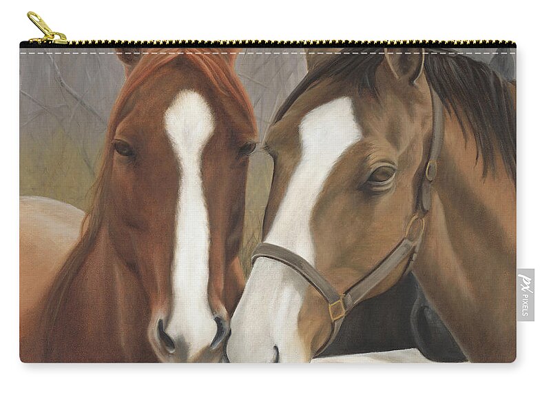 Horses Showing Affection Over The Fence Carry-all Pouch featuring the painting Courtship by Tammy Taylor