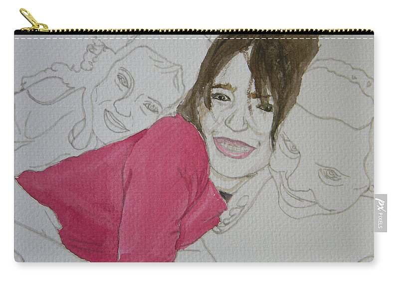 Girls Zip Pouch featuring the painting Cousins Portrait 2 of 3 by Marwan George Khoury