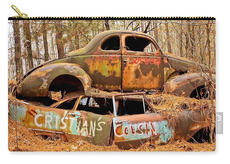 Junk Yard Zip Pouch featuring the photograph Cristian's Cousin by Tom and Pat Cory