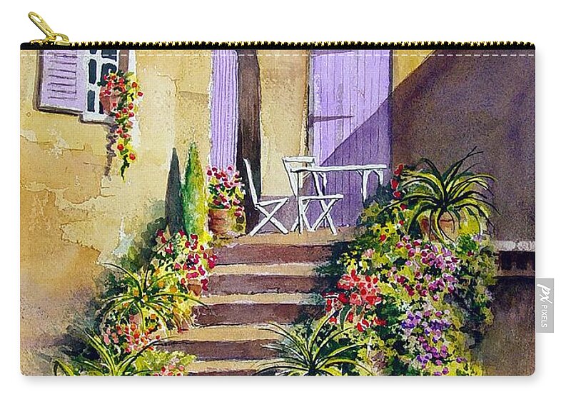 Flowers Zip Pouch featuring the painting Crooked Steps and Purple Doors by Sam Sidders