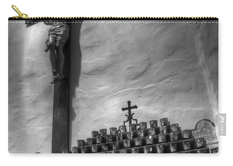 Mission San Diego De Alcala Zip Pouch featuring the photograph Crucifix Mission San Diego de Alcala by Bob Christopher
