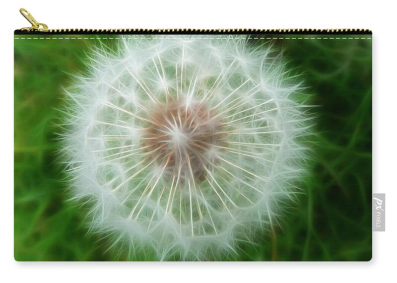 Dandelion Seed Head With Fractalius Effect Zip Pouch featuring the photograph Dandelion Seed Head by Lynn Bolt
