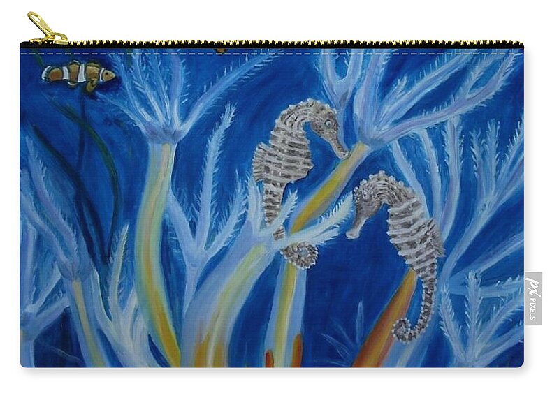 Seahorses Zip Pouch featuring the painting Date Night on the Reef by Julie Brugh Riffey