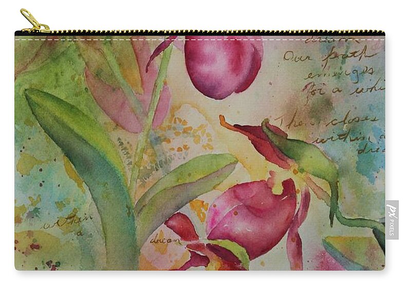 Ladyslippers Carry-all Pouch featuring the painting Days of Wine and Roses by Ruth Kamenev